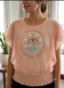 Cute Pink Blouse with Floral Applique 22