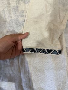 Embroidered Cream Short Kurta