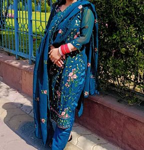 Beautiful Teal Floral Kurta Set