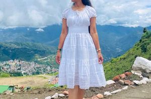 White Broderie Anglaise Midi Dress