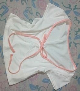 White Crop Top with Pink Trim