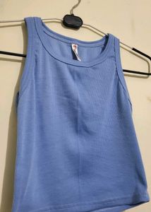 Cute Blue Ribbed Crop Top