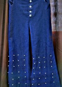 Pearl-Embellished Wide-Leg Jeans
