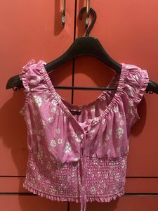 Pink Floral Smocked Crop Top