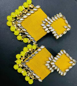Fancy Fabric Earrings Colour Yellow