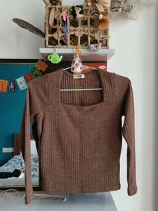 Brown Square Neck Top