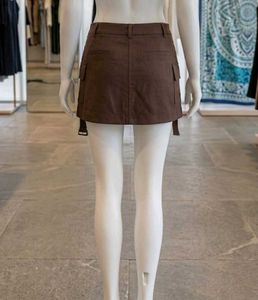 Y2K Chocolate Brown Cargo Mini Skirt with D-Ring S