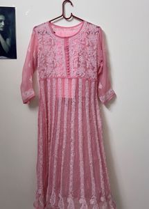 Beautiful Pink Chikankari Kurta with petticoat
