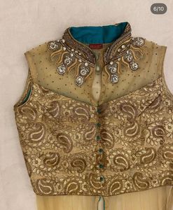 Teal Blue &amp; Gold Embroidered Lehenga Choli Set