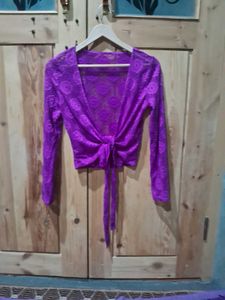 Purple Lace Tie Front Shrug