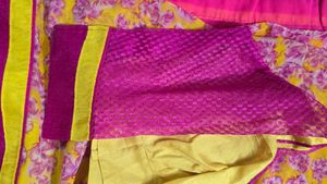 “Yellow &amp; Pink Floral Print Saree – Elegant &amp; Vibr