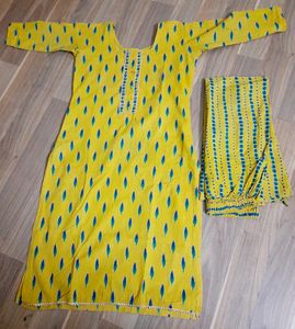 beautiful cotton kurti with plazoo.good quality. only 1 time use .size not fit for me.try this lovely dress  😍