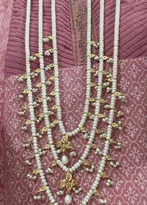 Elegant Pure Pearl &amp; Gold Satlada Necklace Set