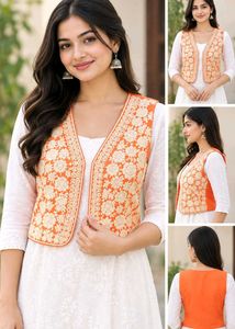 Embroidered Orange Ethnic Vest