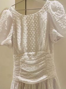 Elegant White Puff Sleeve Ruffle Dress