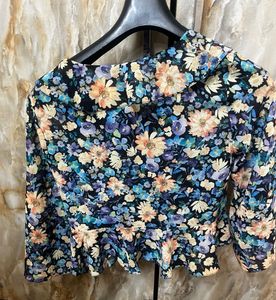 Floral Print Ruffle Blouse