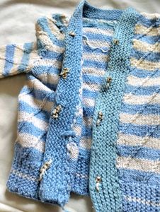 Hand-Knitted Baby Cardigan Blue Striped Sweater 💙