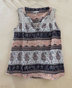 Boho Paisley Print Lace Trim Sleeveless Top