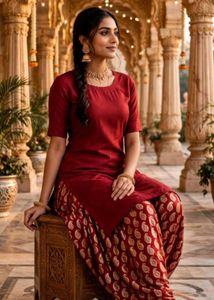 Maroon Kurta Set with Paisley Print Patiala
