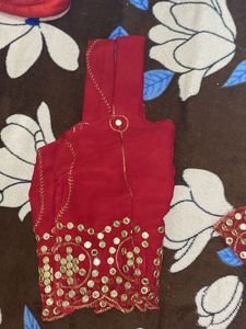 Red Embroidered Blouse with Mirror Work
