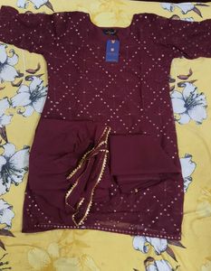 Elegant Maroon Kurta Set with Embellishments