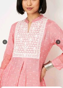 Elegant Pink Kurta Set with White Embellishments