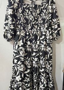 Black &amp; White Floral Midi Dress