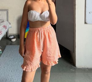 Cute Ruffled Gingham Shorts