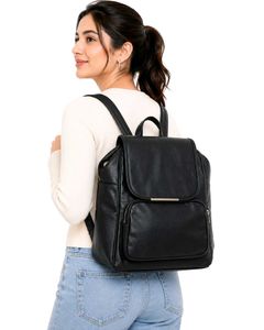 Black Faux Leather Backpack