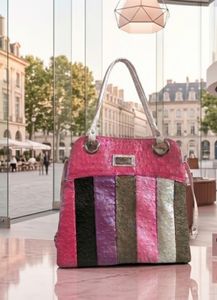 Chic Striped Ostrich Embossed Handbag