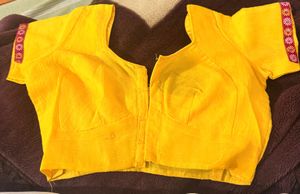 Bright Yellow Blouse with Floral Trim