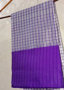 Blue &amp; Silver Plaid Saree