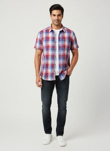 Ray - Men's Red & Blue Plaid Short Sleeve Shirt