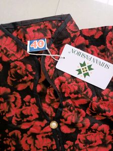 Red Floral Kurta Set with Black Pants