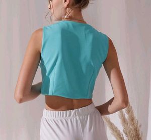 Stylish Teal V-Neck Sleeveless Vest Top