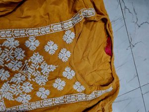 Stylish Mustard Kurta with White Embroidery