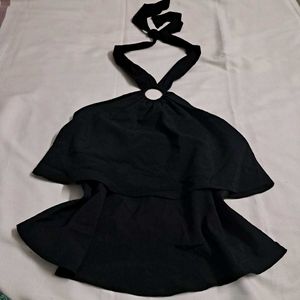 Y2k Vintage 2000s Black Ruffled Halter Neck Top