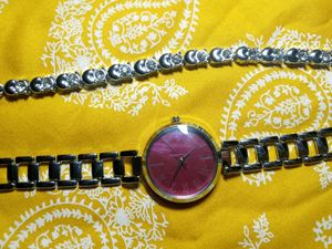 Silver Tone Watch & Bracelet Set