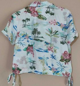 White Tropical Print Button-Up Shirt