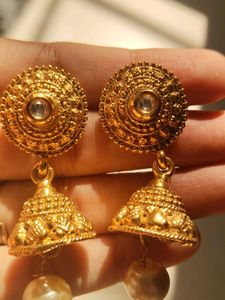 Elegant Gold Jhumka Earrings with Pearl Drop