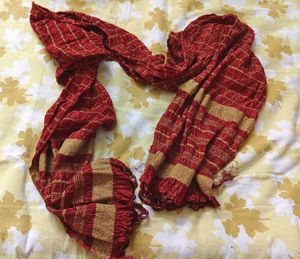 Red & Gold Striped Crinkle Dupatta
