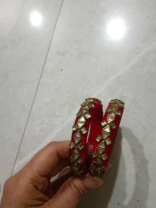 Elegant Red Bangles with Stone Embellishments