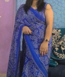 Elegant Blue Saree blouse with White Print