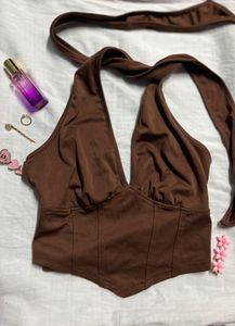 Brown Halter Neck Corset Top