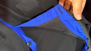 Black Button-Up Shirt with Blue Trim bust