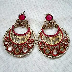 Elegant Red & Gold Chandbali Earrings
