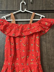 Red Printed Jumpsuit with Ruffles