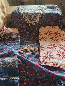 Blue & Red Floral Print Kurta Set