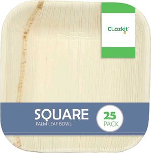Clazkit 25-Pack Areca Square Palm Leaf Bowl