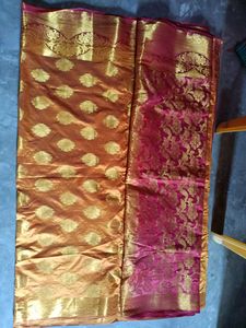 yellow &amp; red banarasi Saree with ready Blouse